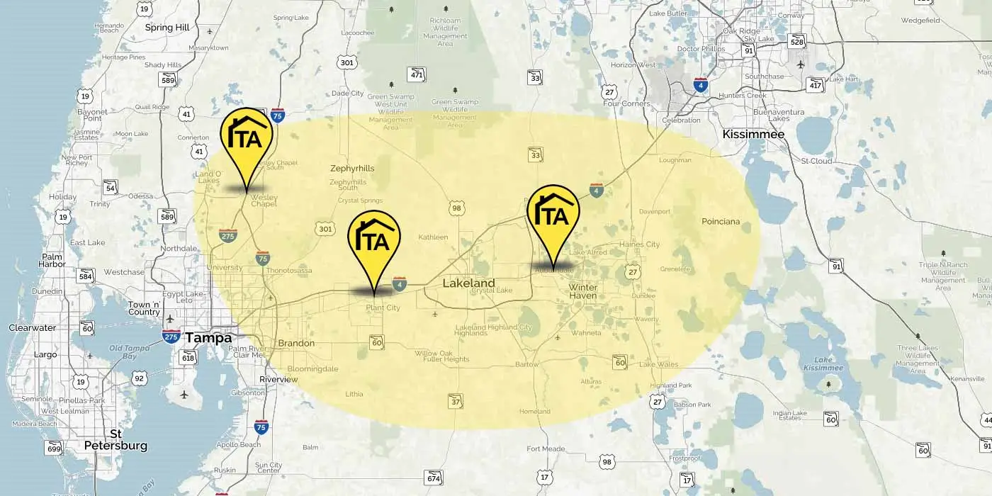 Our disaster cleanup and restoration service area in Central Florida.